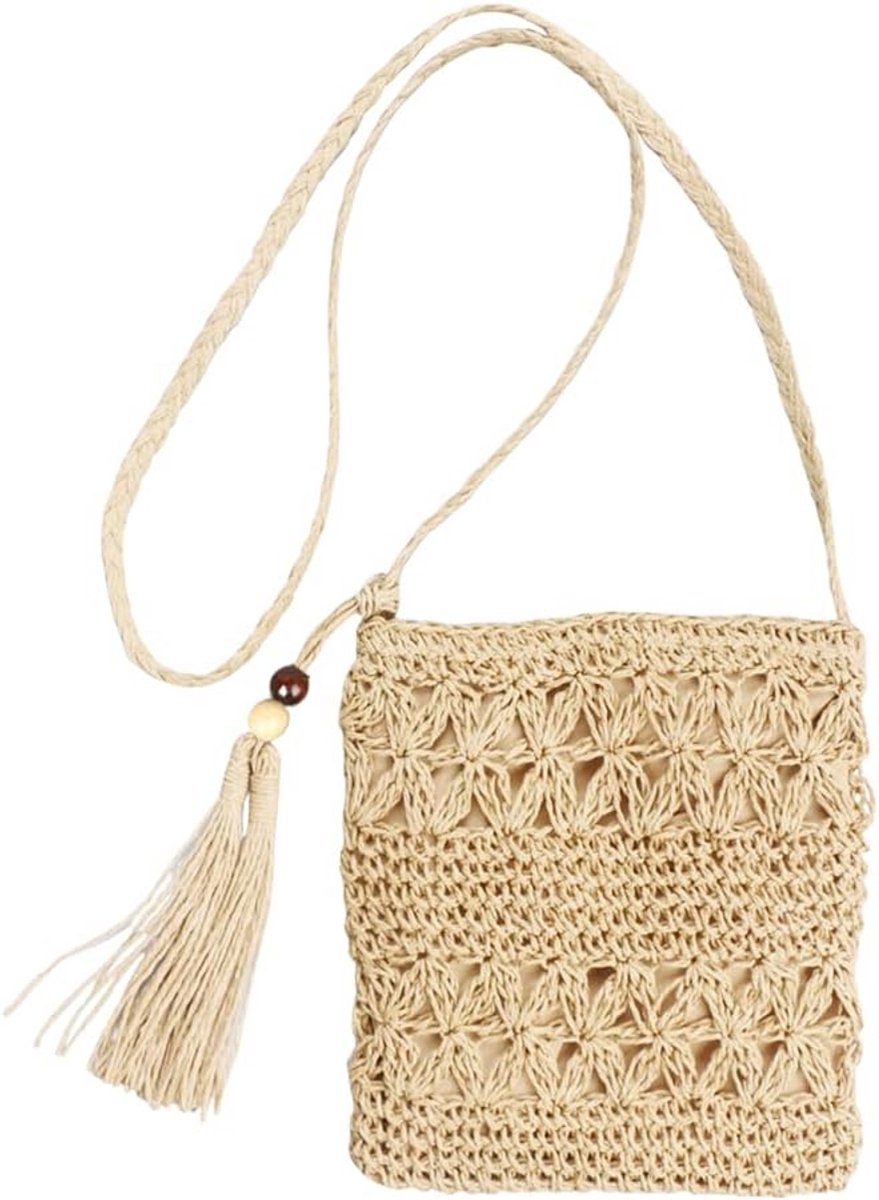 Zomer Strotas Dames Beige Gevlochten Boho Schoudertas Klein