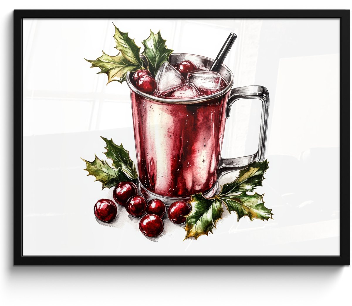 FrameYourWall Poster in lijst - Fotolijst 70x50 cm - Posters - Drank - Winter - Cocktail - Rood - Posterlijst zwart - Decoratie - Wanddecoratie woonkamer - Muurdecoratie slaapkamer