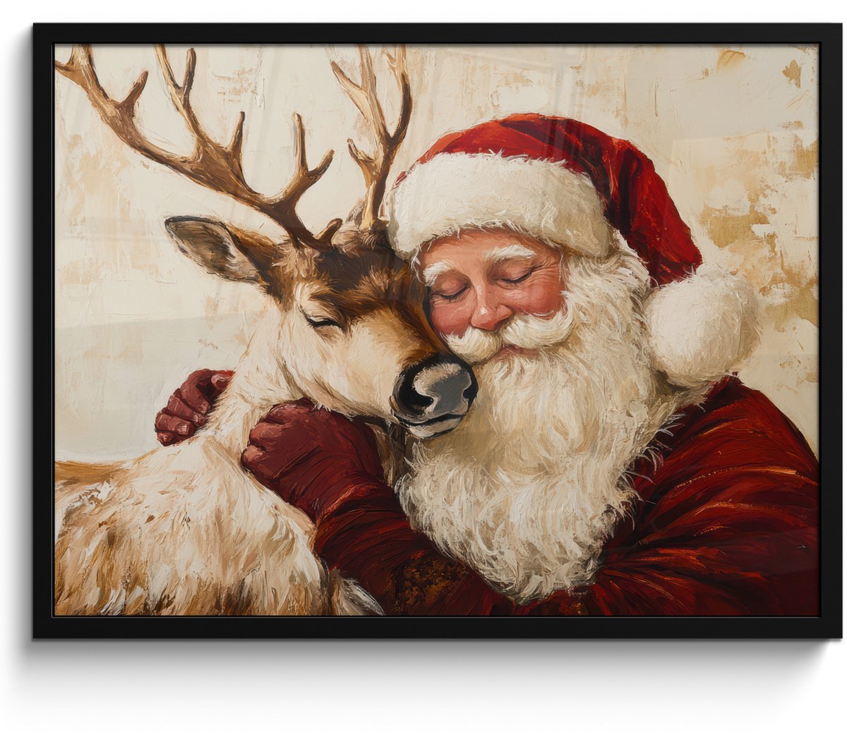 FrameYourWall Poster in lijst - Fotolijst 70x50 cm - Posters - Kerstman - Rendier - Kerst - Christmas - Posterlijst zwart - Decoratie - Wanddecoratie woonkamer - Kerstdecoratie voor binnen - Kerstversiering - Kerstmis versiering in huis - Kerstaccessoires