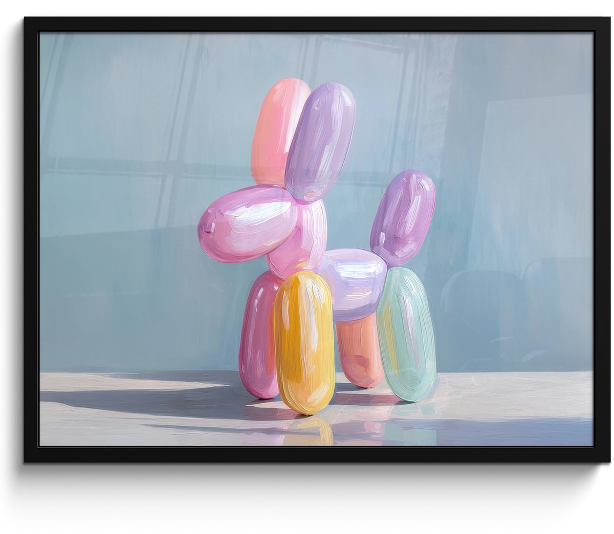 FrameYourWall Poster in lijst - Fotolijst 70x50 cm - Posters - Dier - Ballon - Pasteltinten - Glanzend - Posterlijst zwart - Decoratie - Wanddecoratie woonkamer - Muurdecoratie slaapkamer