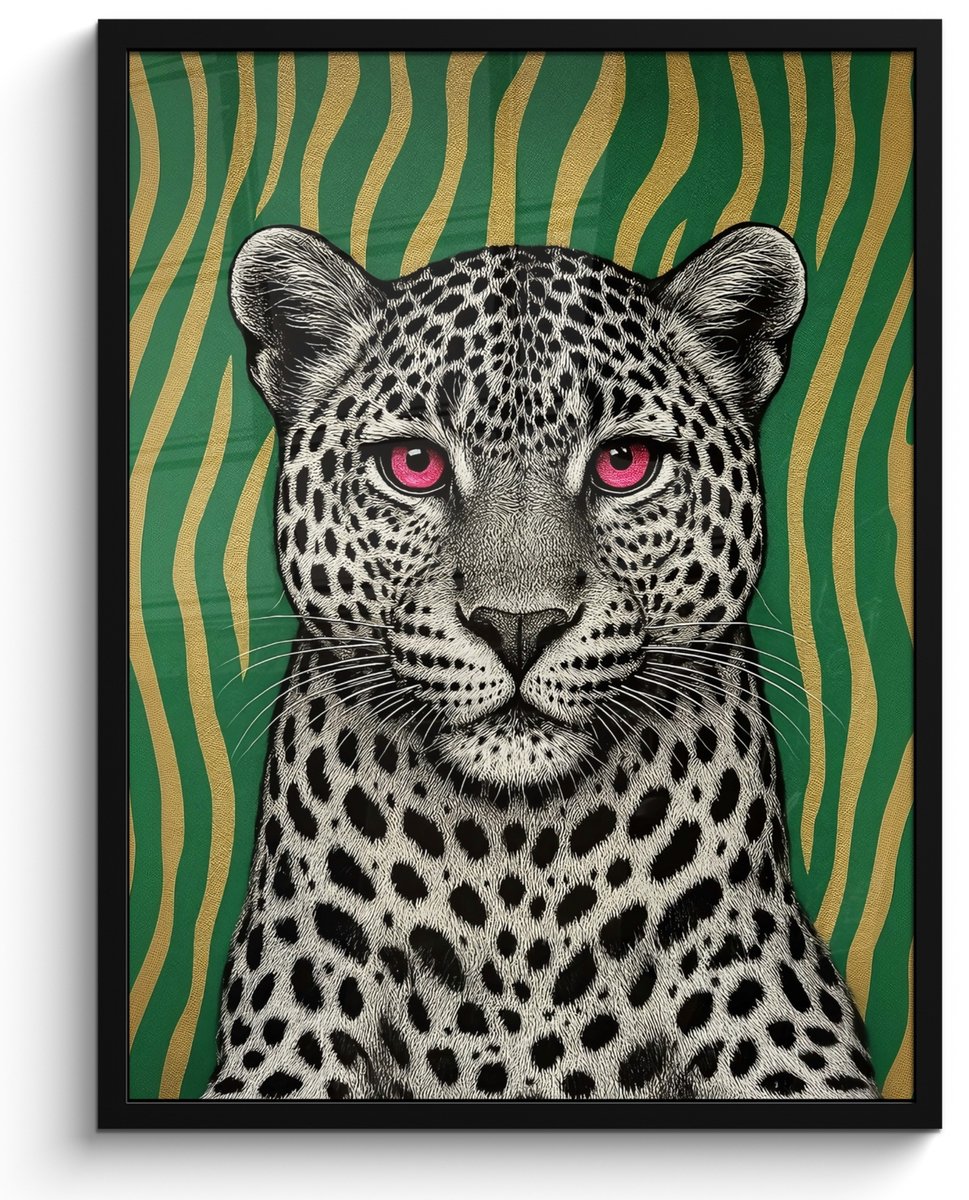 FrameYourWall Poster in lijst - Fotolijst 50x70 cm - Posters - Panter - Zebrapatroon - Groen - Posterlijst zwart - Decoratie - Wanddecoratie woonkamer - Muurdecoratie slaapkamer