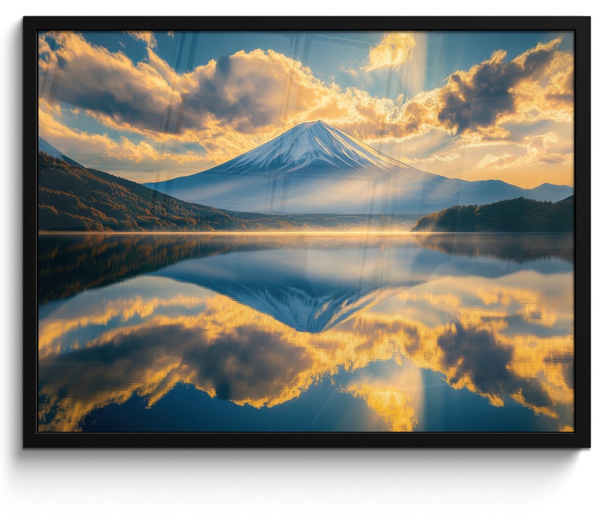 FrameYourWall Poster in lijst - Fotolijst 70x50 cm - Posters - Berg - Rivier - Zonsondergang - Posterlijst zwart - Decoratie - Wanddecoratie woonkamer - Muurdecoratie slaapkamer Landschap - Bergen