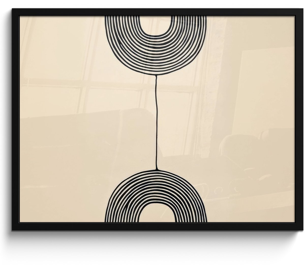 FrameYourWall Poster in lijst - Fotolijst 70x50 cm - Posters - Geometrische bogen - Minimalistisch - Symmetrisch - Posterlijst zwart - Decoratie - Wanddecoratie woonkamer - Muurdecoratie slaapkamer
