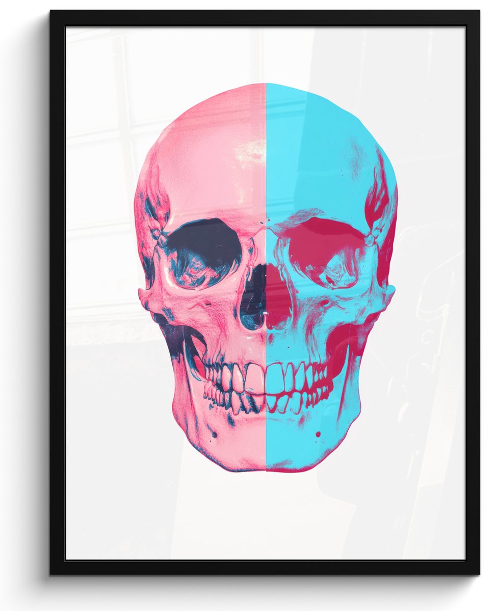 FrameYourWall Poster in lijst - Fotolijst 50x70 cm - Posters - Schedel - Grafisch - Roze - Verdeeld - Posterlijst zwart - Decoratie - Wanddecoratie woonkamer - Muurdecoratie slaapkamer