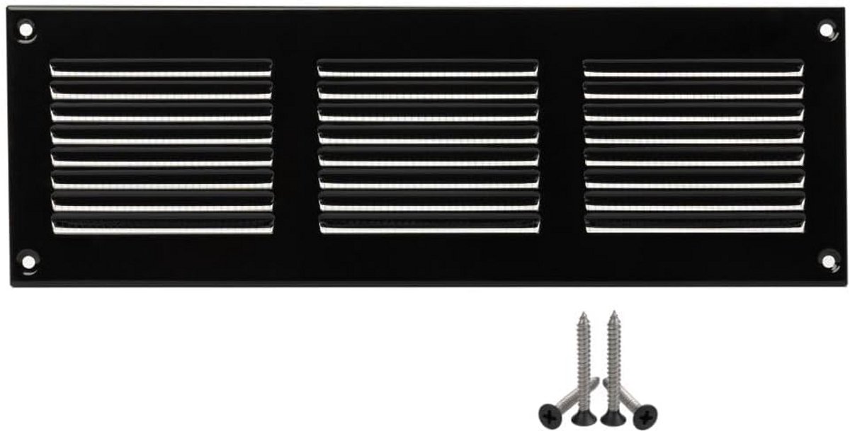 Zwart Metaal Ventilatirooster 300x100mm met Ingebouwde Insectenhor