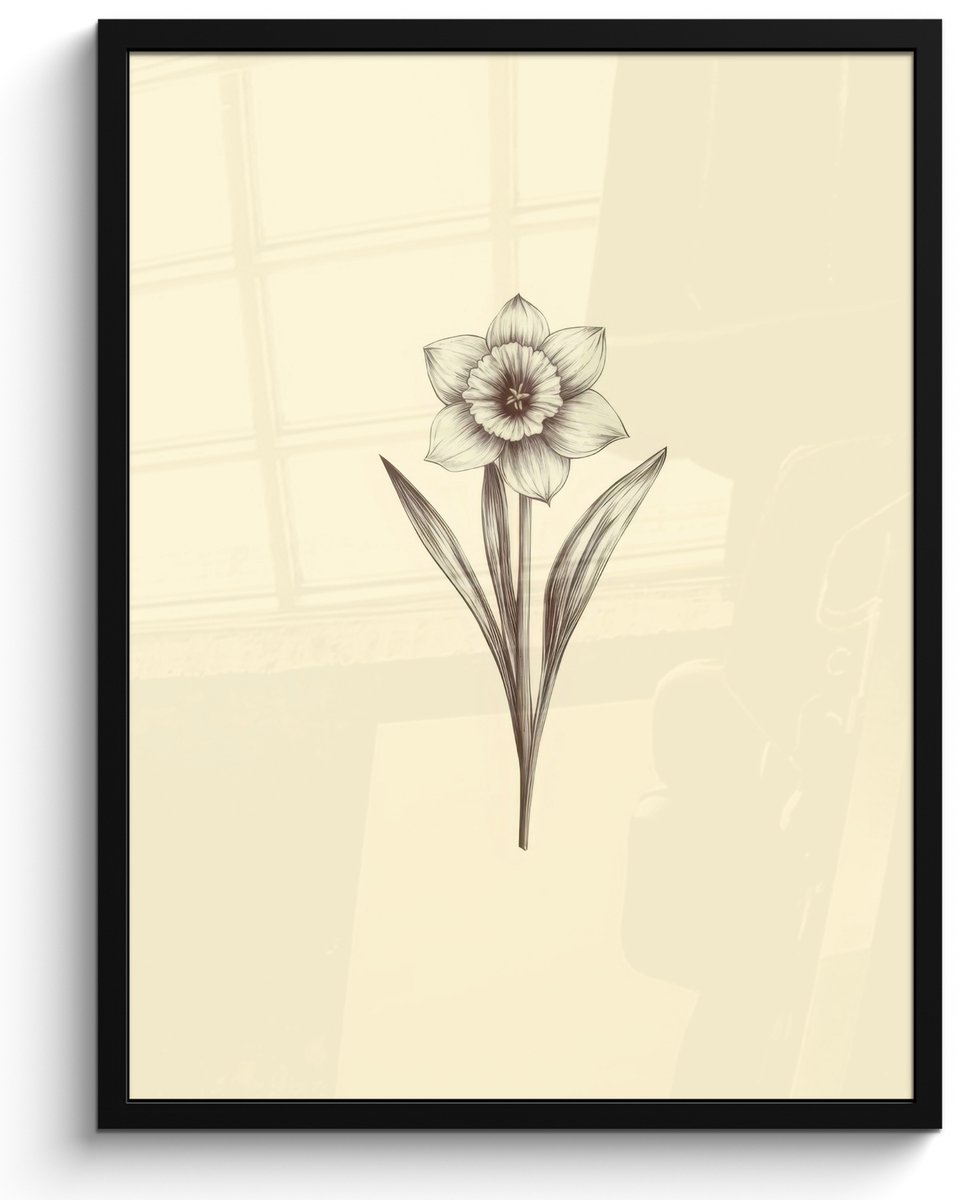FrameYourWall Poster in lijst - Fotolijst 50x70 cm - Posters - Zwart - Narcis - Illustratie - Posterlijst zwart - Decoratie - Wanddecoratie woonkamer - Muurdecoratie slaapkamer
