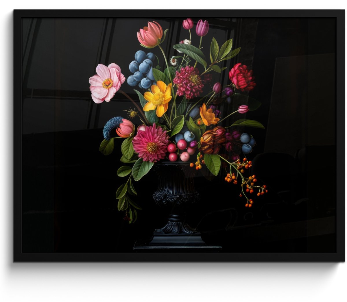 FrameYourWall Poster in lijst - Fotolijst 70x50 cm - Posters - Bloemen - Vrolijk - Vaas - Posterlijst zwart - Decoratie - Wanddecoratie woonkamer - Muurdecoratie slaapkamer Boeket - Bloemen 2