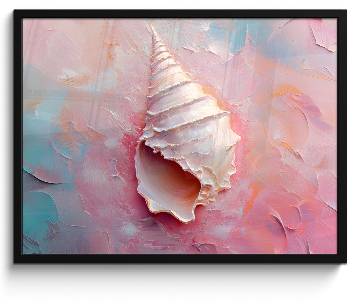 FrameYourWall Poster in lijst - Fotolijst 70x50 cm - Posters - Schelp - Pastel - Pink - Posterlijst zwart - Decoratie - Wanddecoratie woonkamer - Muurdecoratie slaapkamer