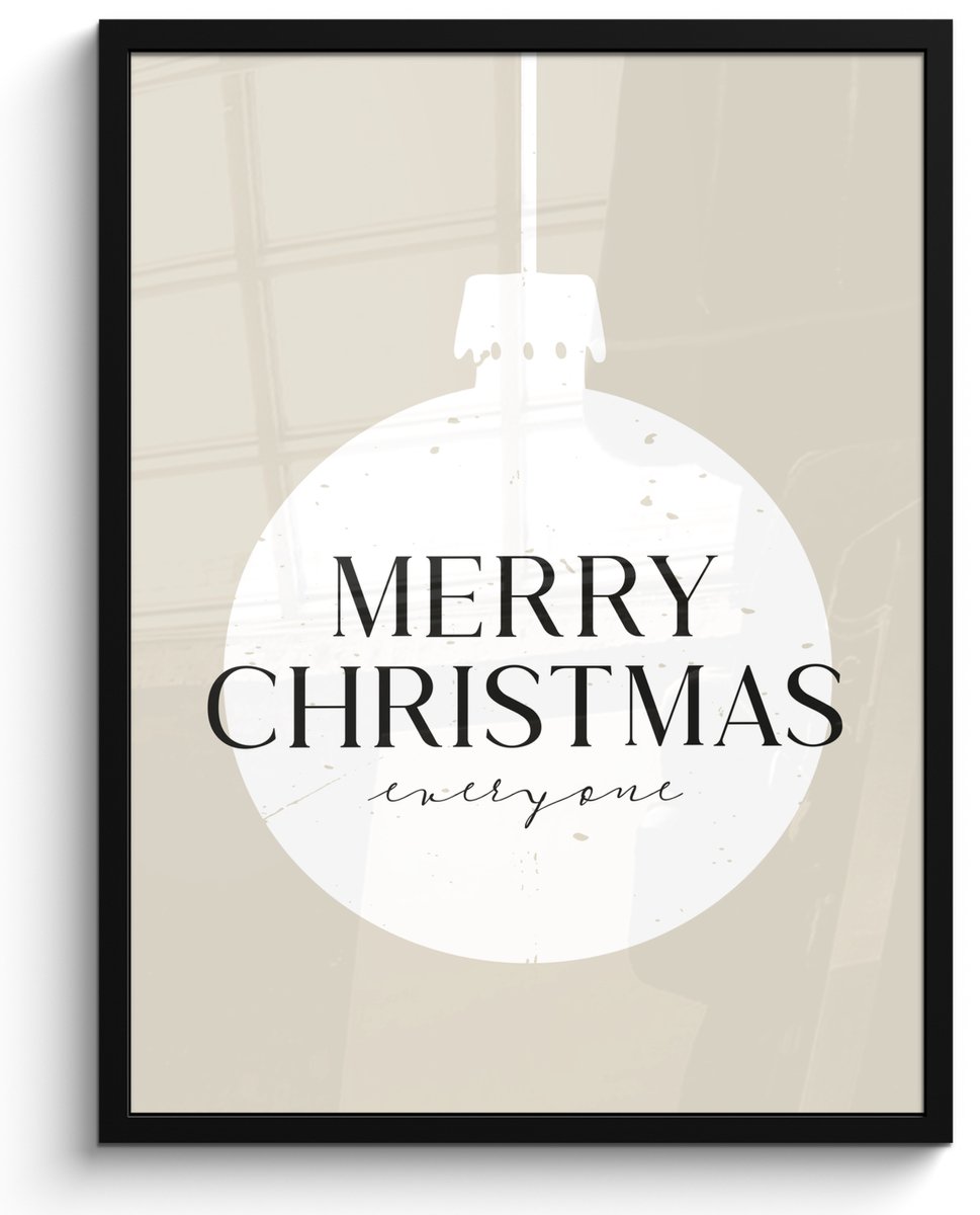 FrameYourWall Poster in lijst - Fotolijst 50x70 cm - Posters - Christmas - Kerstballen - Japandi - Witte kerstballen - Posterlijst zwart - Decoratie - Wanddecoratie woonkamer - Muurdecoratie slaapkamer - Kerstversiering - Kerstdecoratie voor binnen - Kerstmis Kerstbal - Wit
