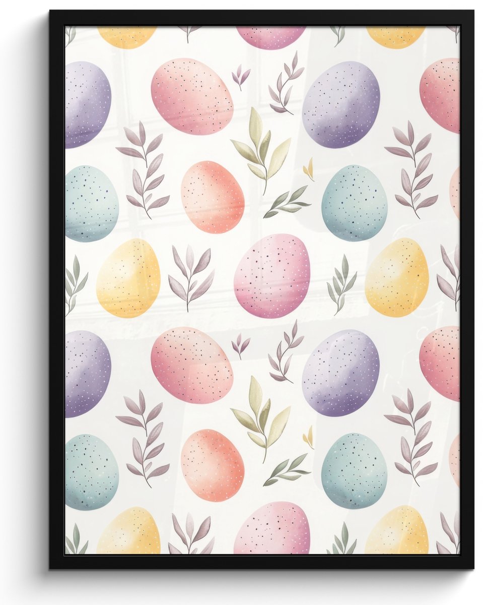 FrameYourWall Poster in lijst - Fotolijst 50x70 cm - Posters - Eieren - Kleurrijk - Patroon - Posterlijst zwart - Decoratie - Wanddecoratie woonkamer - Muurdecoratie slaapkamer Eieren - Pastel