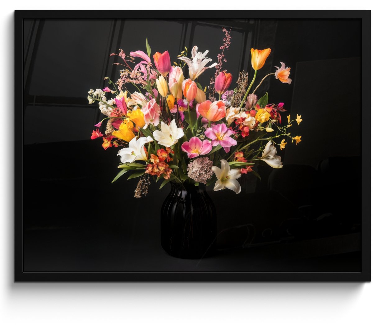 FrameYourWall Poster in lijst - Fotolijst 70x50 cm - Posters - Vaas - Bloemen - Tulpen - Posterlijst zwart - Decoratie - Wanddecoratie woonkamer - Muurdecoratie slaapkamer Boeket - Bloemen 4