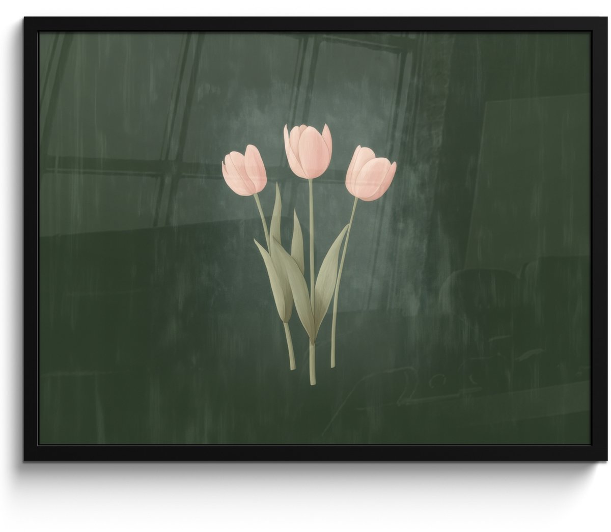 FrameYourWall Poster in lijst - Fotolijst 70x50 cm - Posters - Tulpen - Liefde - Donkergroen - Posterlijst zwart - Decoratie - Wanddecoratie woonkamer - Muurdecoratie slaapkamer