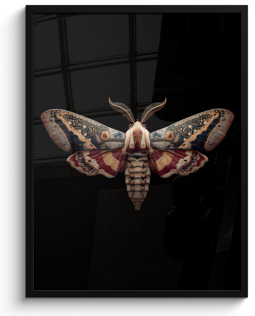 FrameYourWall Poster in lijst - Fotolijst 50x70 cm - Posters - Mot - Oosterse patronen - Sierlijk - Posterlijst zwart - Decoratie - Wanddecoratie woonkamer - Muurdecoratie slaapkamer Mot - Sierlijk