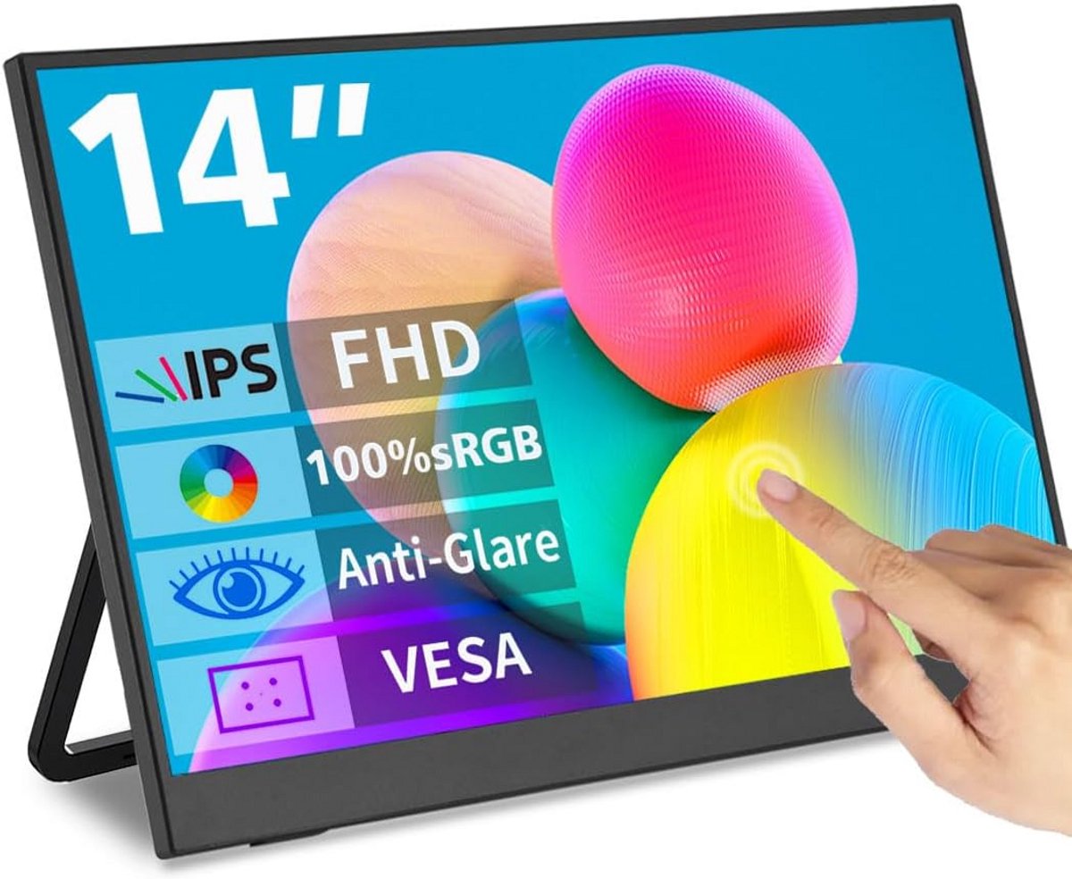 Draagbare 14 inch Touchscreen Monitor 1080p IPS met USB-C en HDMI