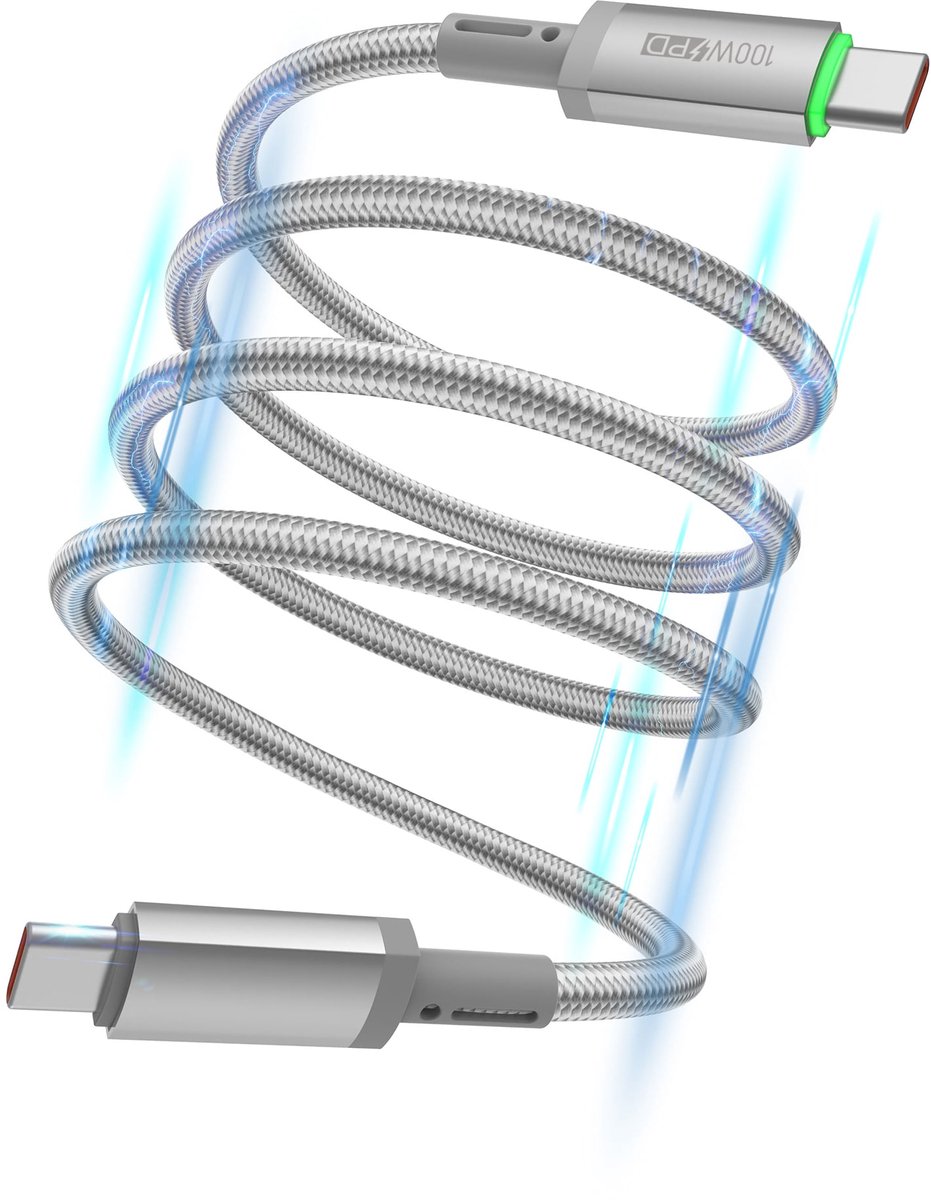 WiWU USB-C kabel 100W – Snellaadkabel & datakabel – Magnetisch oprolbaar – Grijs