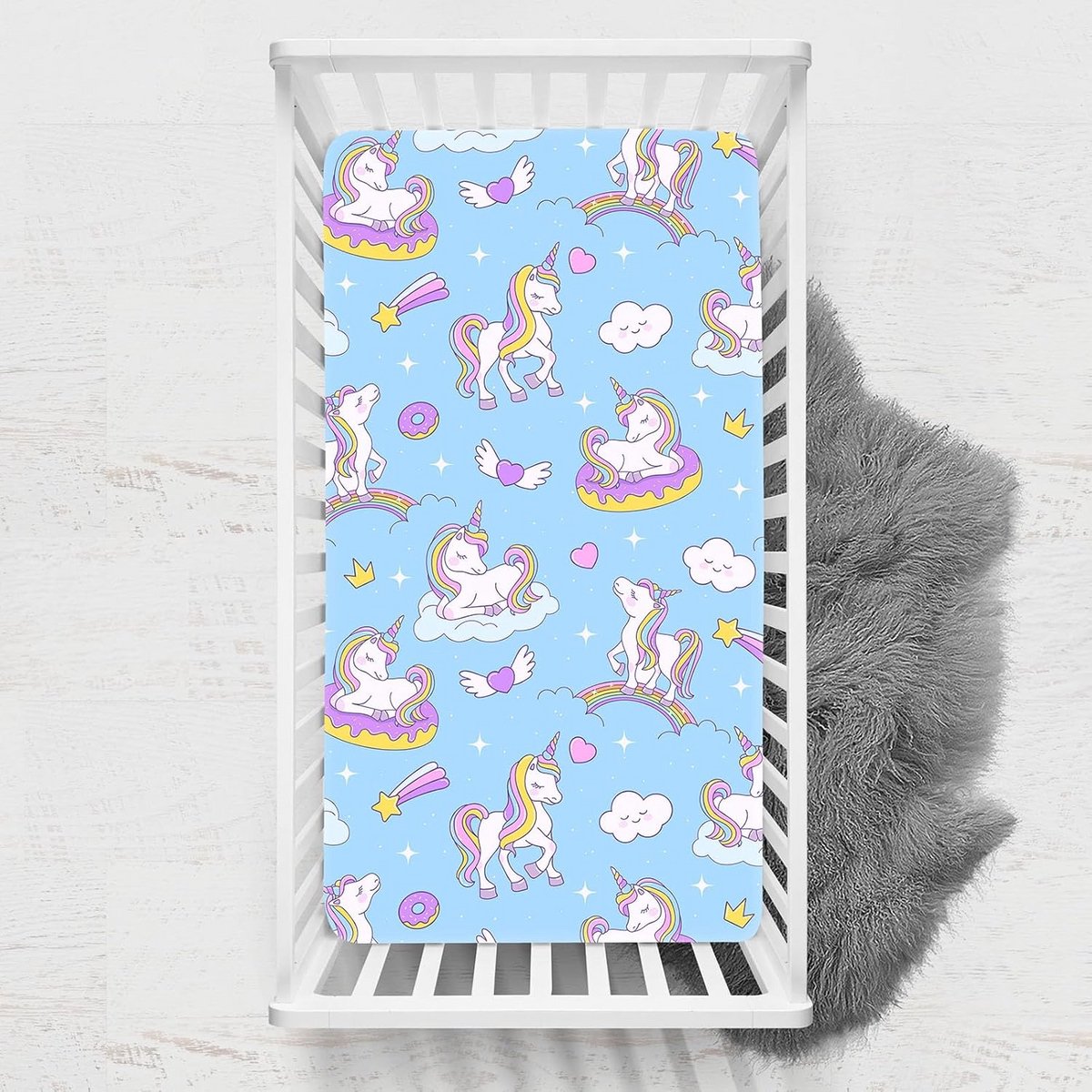 Ademend Hoeslaken voor Babybed en Wieg met Eenhoornprint