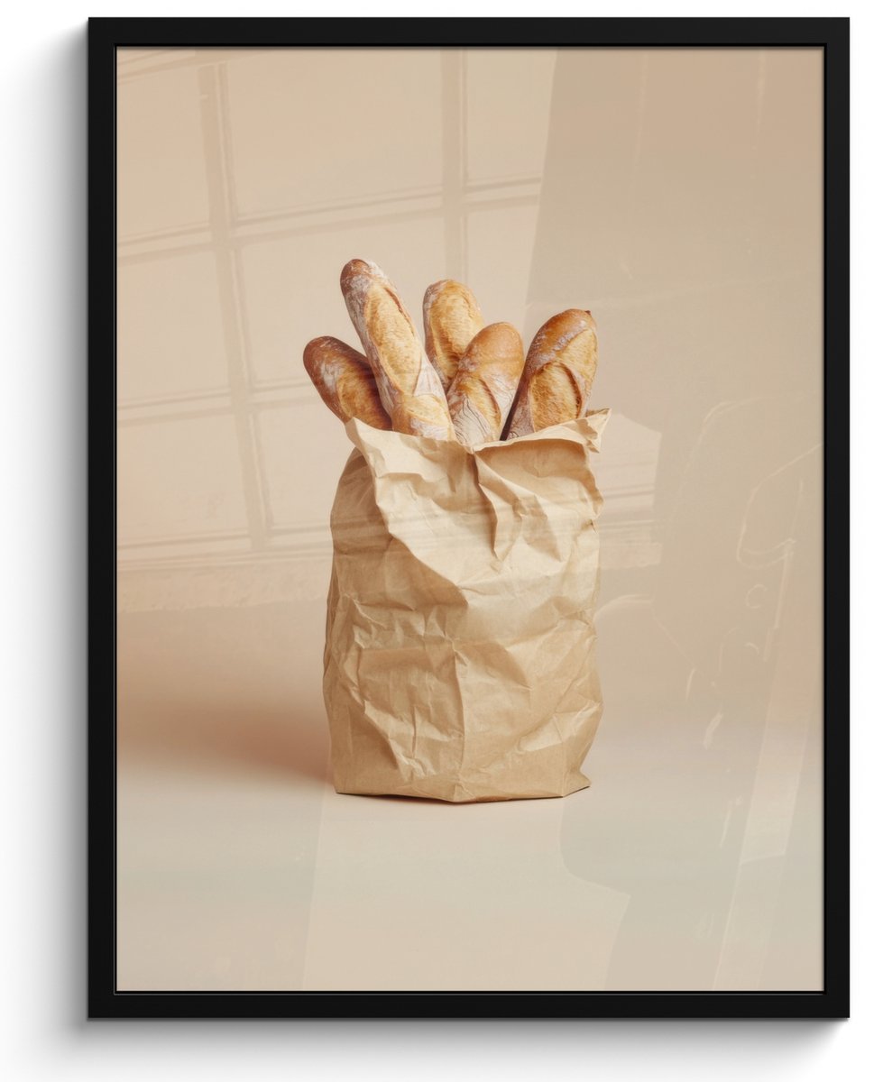 FrameYourWall Fotolijst inclusief poster - Posterlijst 50x70 cm - Posters - Baguette - Brood - Stokbrood - Beige - Foto in lijst - Keuken decoratie muur - Wanddecoratie accessoires - Muurdecoratie - Schilderijen