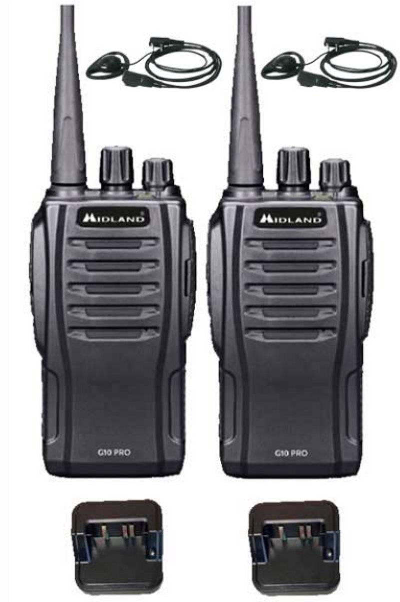 Set van 2 Midland G10 Pro Portofoon met tafellader en D-shape oortje