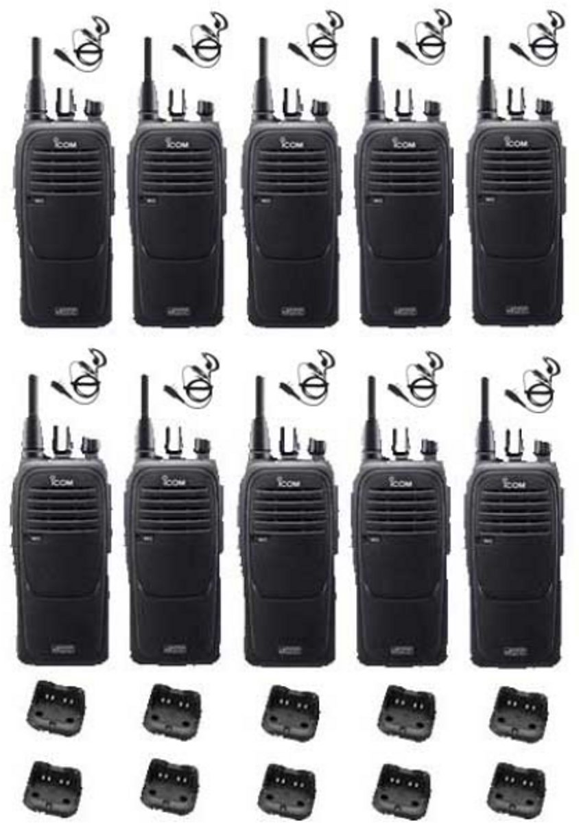 Set van 10 Icom IC-F29DR3 Digitaal portofoons met G-shape headsets