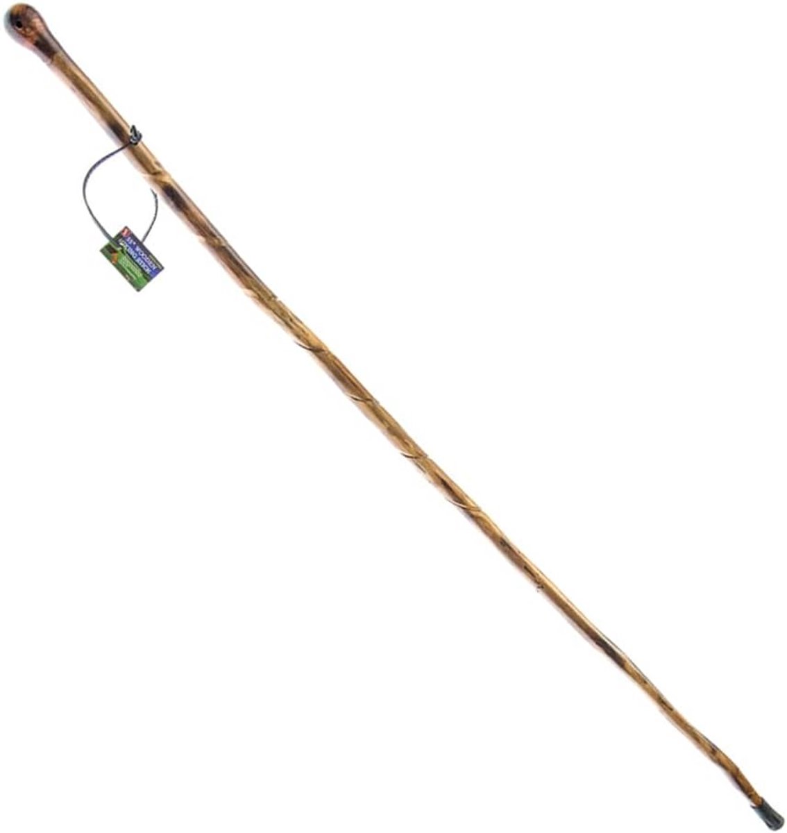 Natuurlijke Houten Wandelstok met Handgesneden Spiraal en Knop