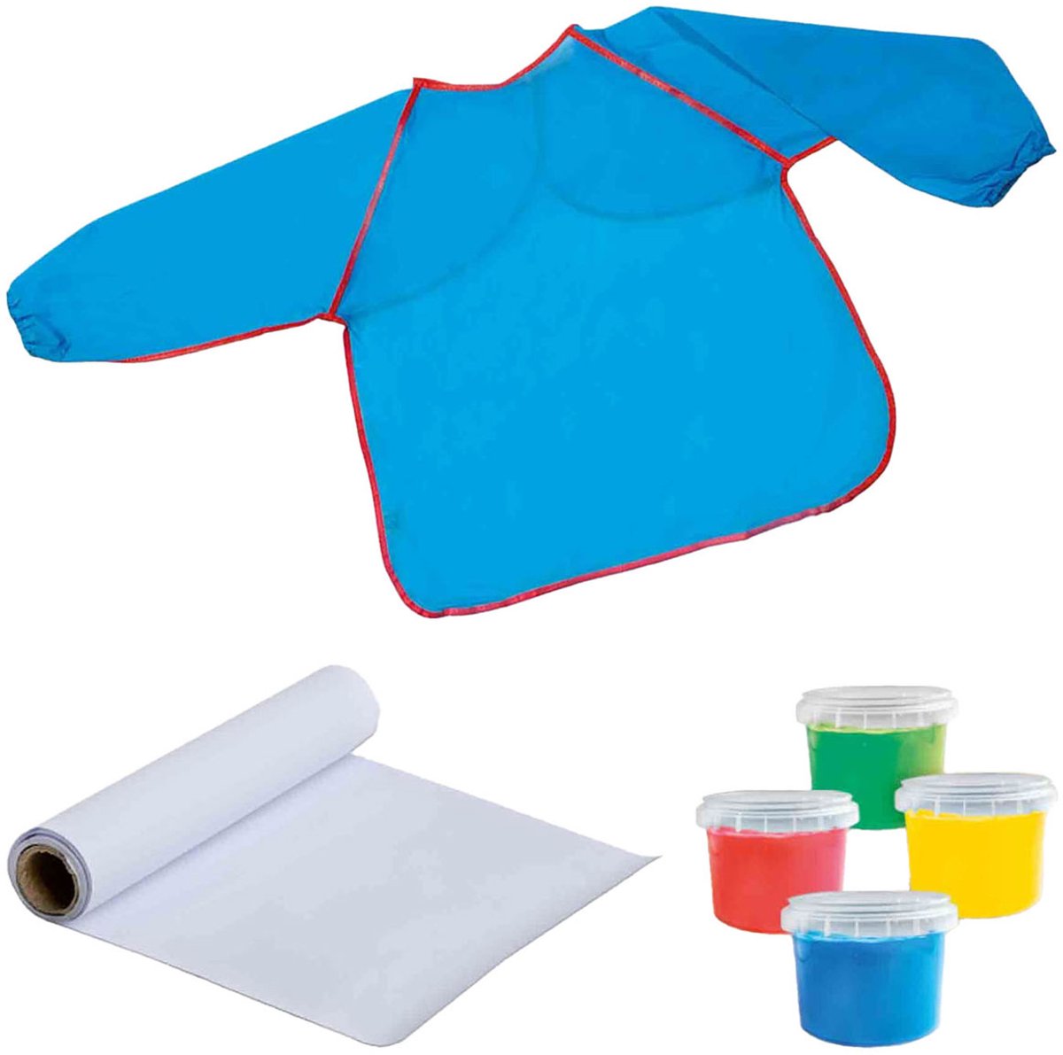 SES Creative - My First - Vingerverf set met Kliederschort - 4 kleuren Vingerverf (4x110ml) met Verfschort en Papier - Goed Uitwasbaar – Glutenvrij – Speelgoed 1 tot 4 jaar — afbeelding 3