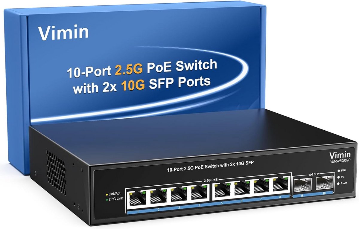 8-poorts 2.5G PoE switch met 2x 10G SFP-ports - 130W totaal vermogen - 80Gbps schakelcapaciteit - IEEE802.3af/at - VLAN - voor netwerk
