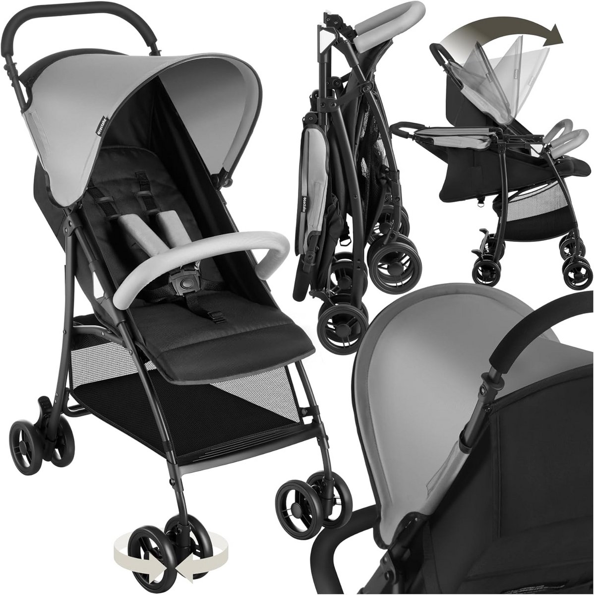 Lichte en Inklapbare Buggy met 5-Puntsgordel en Voetrem - Zwart/Grijs
