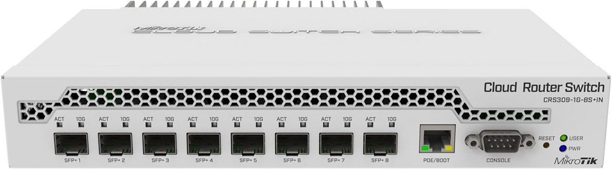 Managed Switch met 8 SFP+ poorten en 1 Gigabit Ethernet poort