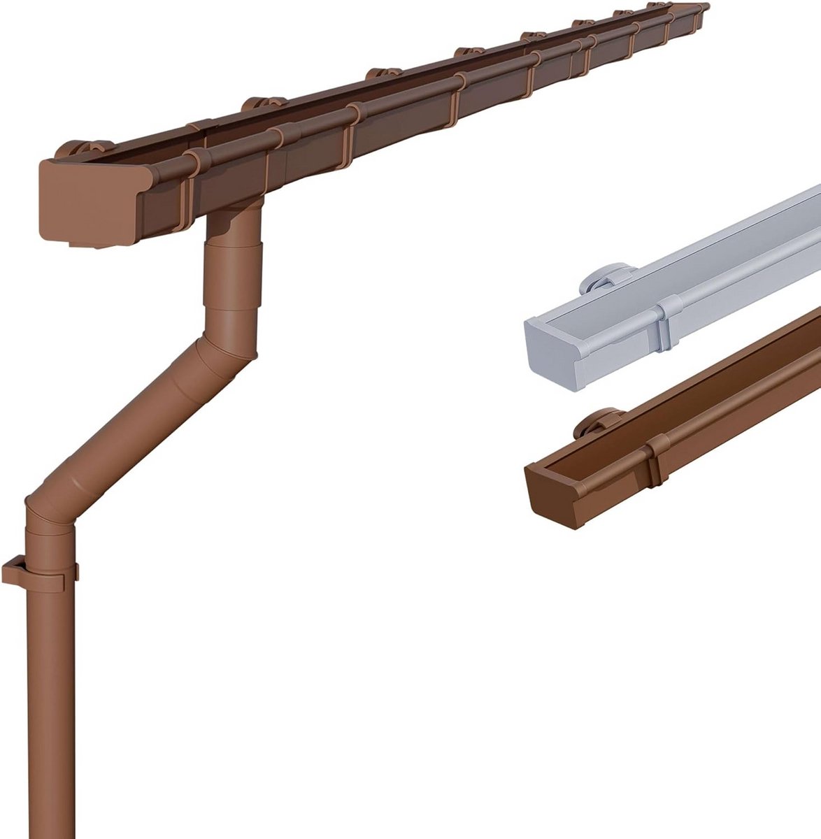 Bakgootset Rechthoekig Dakgoot 4m Bruin voor Terras en Carport - Complete Afwatering