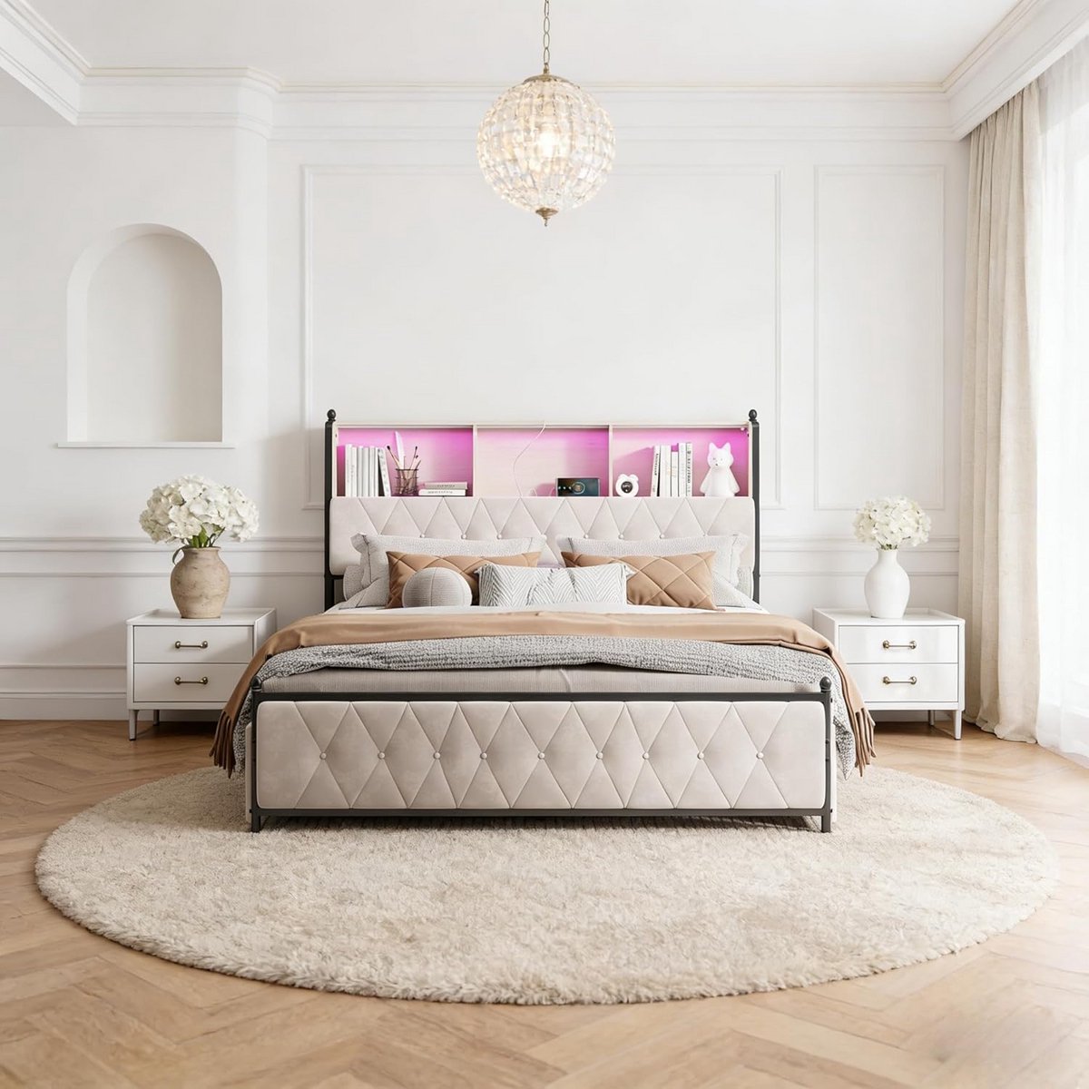 Gestoffeerd Tweepersoonsbed 160x200 cm met Opbergruimte en 4 Lades