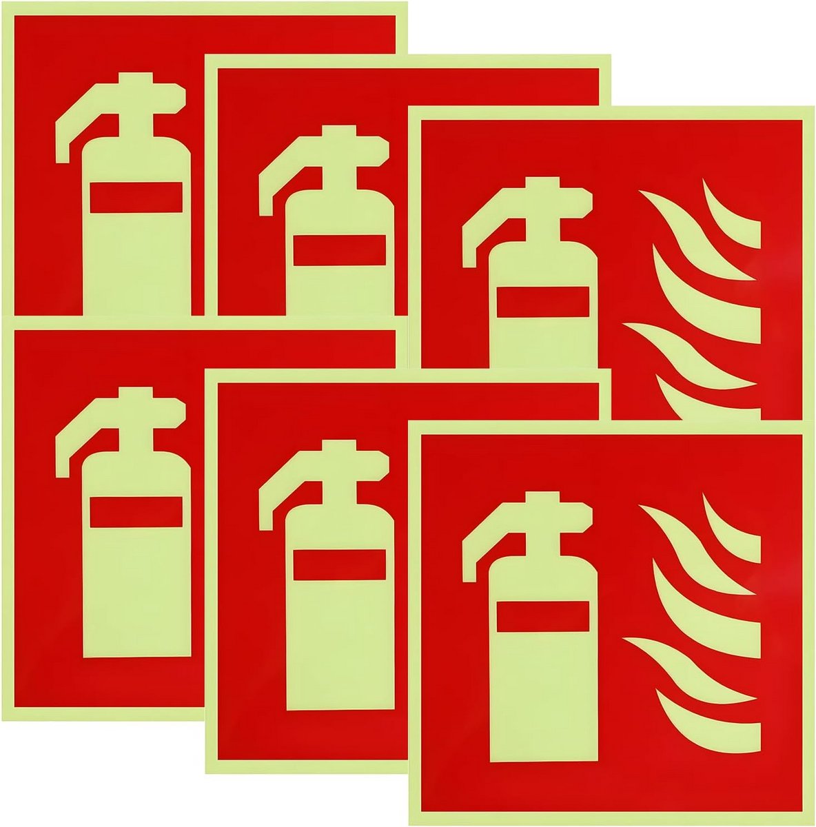 6x Zelfklevende Brandblusser Borden PVC - Oplichtende Waarschuwingsstickers voor Veiligheid