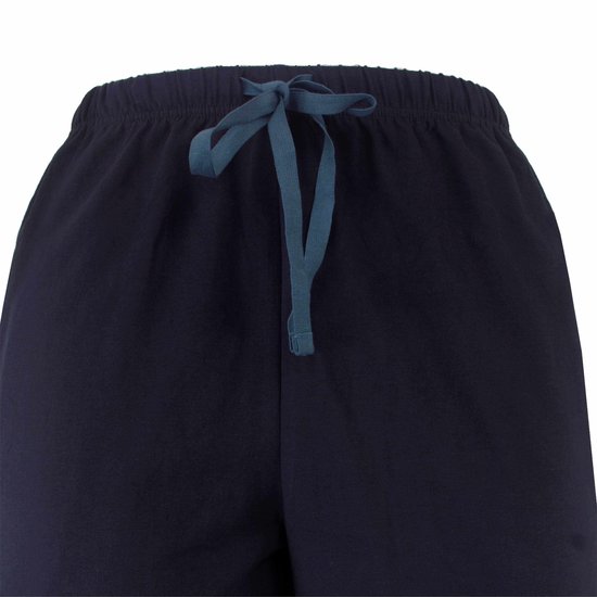 Donkerblauwe pyjamabroek met elastische tailleband en blauw trekkoord.