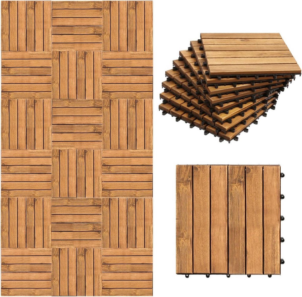 Houten Terrastegels 30x30 cm Kliksysteem Acacia Hout 1m² Buiten Vloerbedekking Tuin en Balkon