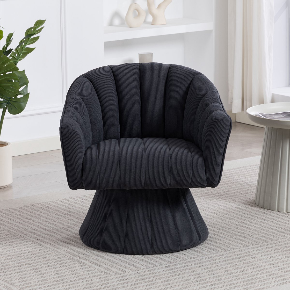 REDOM Draaistoel – 360° Draaibare Fauteuil – Ergonomisch Zitcomfort voor Woonkamer en Thuiskantoor – Ribfluweel – Donkergrijs – 70 x 66 x 72 cm