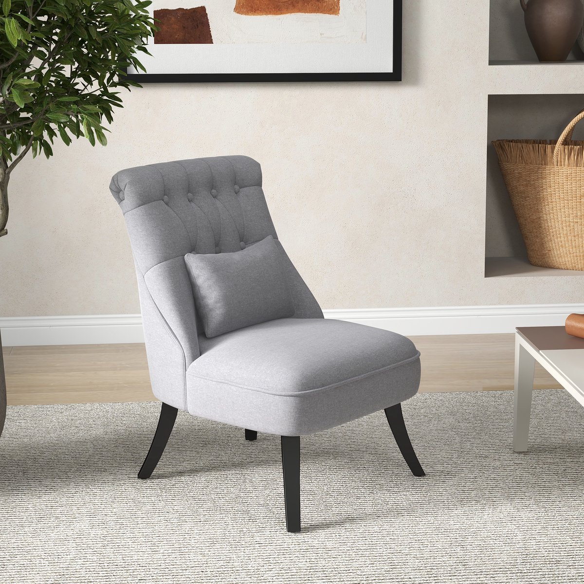 REDOM - Fauteuil - Met Rugkussen En Afneembare Hoes - Vintage - Linnen - Grijs - 52,5 X 69 X 77 Cm