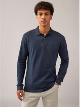 Next - Heren - Polo met lange mouwen en piquéstructuur, normale pasvorm - Blauw