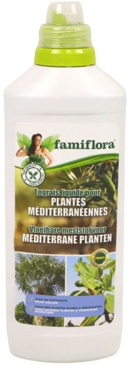 Famiflora vloeibare meststof voor mediterrane planten - 1 L - Voor mediterrane, zuiderse planten - Geconcentreerde vloeibare formule voor snelle opname en optimale groei