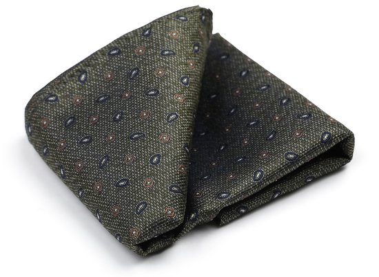 Pochette de costume en soie, petit format, motif cachemire olive - Taille : 25 x 25 cm - Homme - Pochettes en soie
