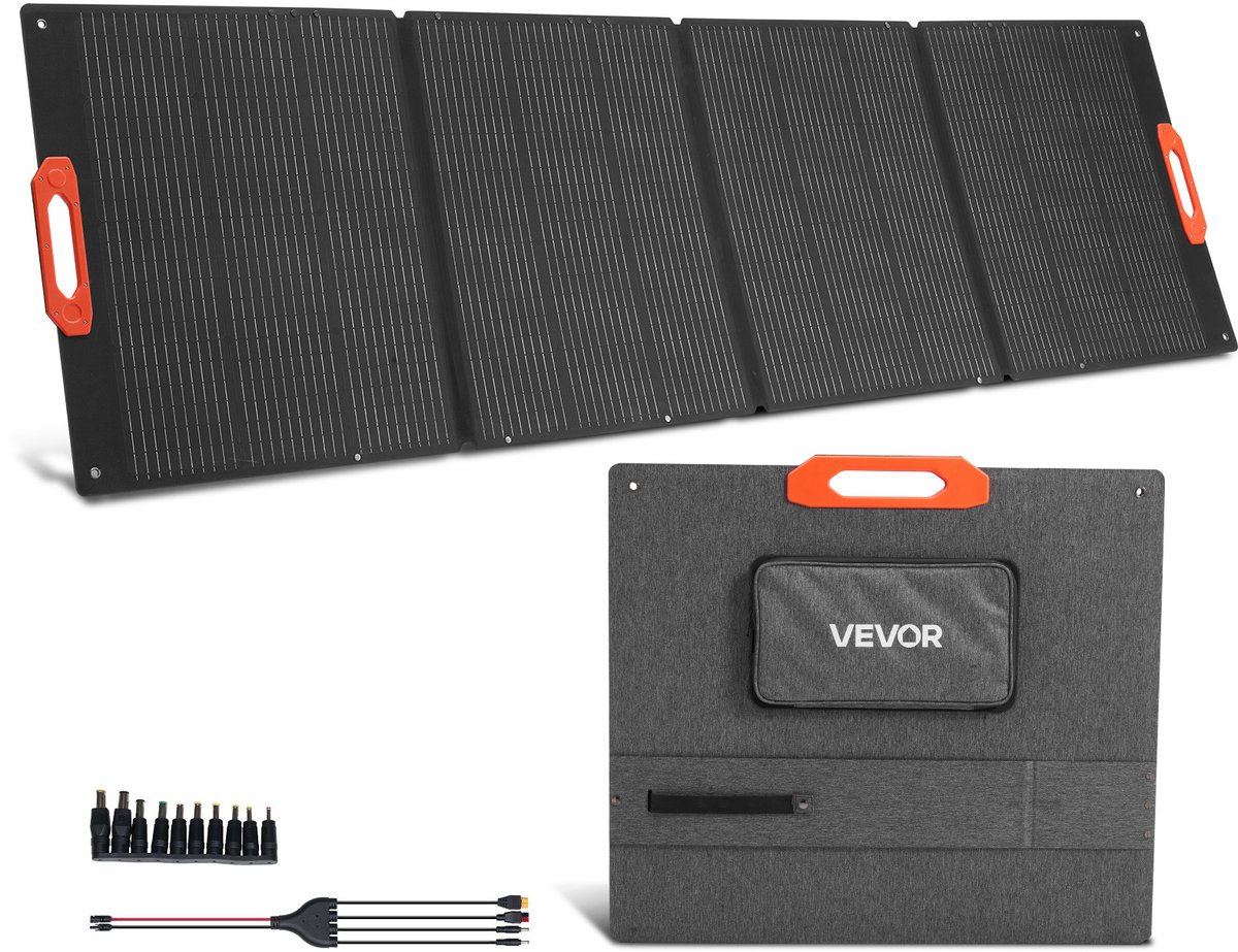 VEVOR Monokristallijne Zonnepanelen 300w Opvouwbaar, Etfe Zonnepaneellader met Mc4-Uitgang en 10-In-1 Dc-Adapters, Ip67 Waterdicht, Balkon-Powerstation voor Kamperen en Wandelen