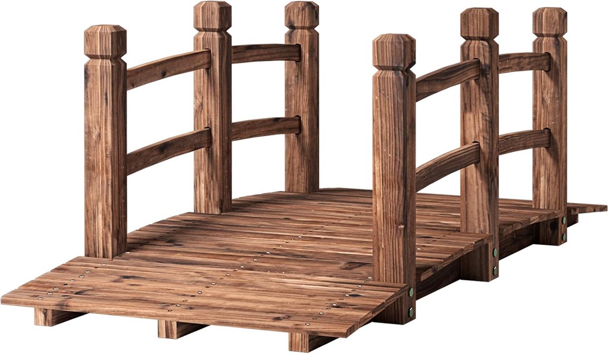 Tuinbrug Hout - Vijverbrug Decoratie - Oversteek Creëren - Verkoold Duurzaam Hout - 150 x 67 x 55 cm - Bruin