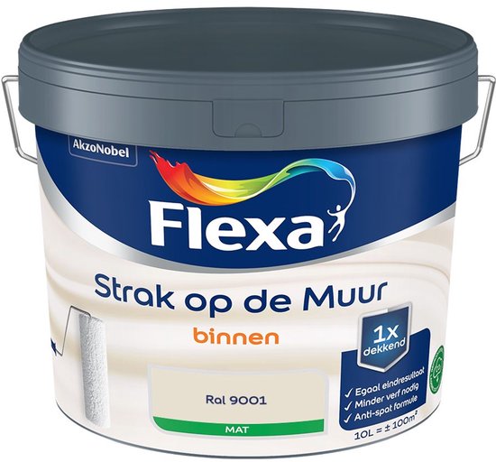 Flexa - Strak Op De Muur Binnen Mat - Crème Wit / Ral 9001 - Mengverf - 10 L