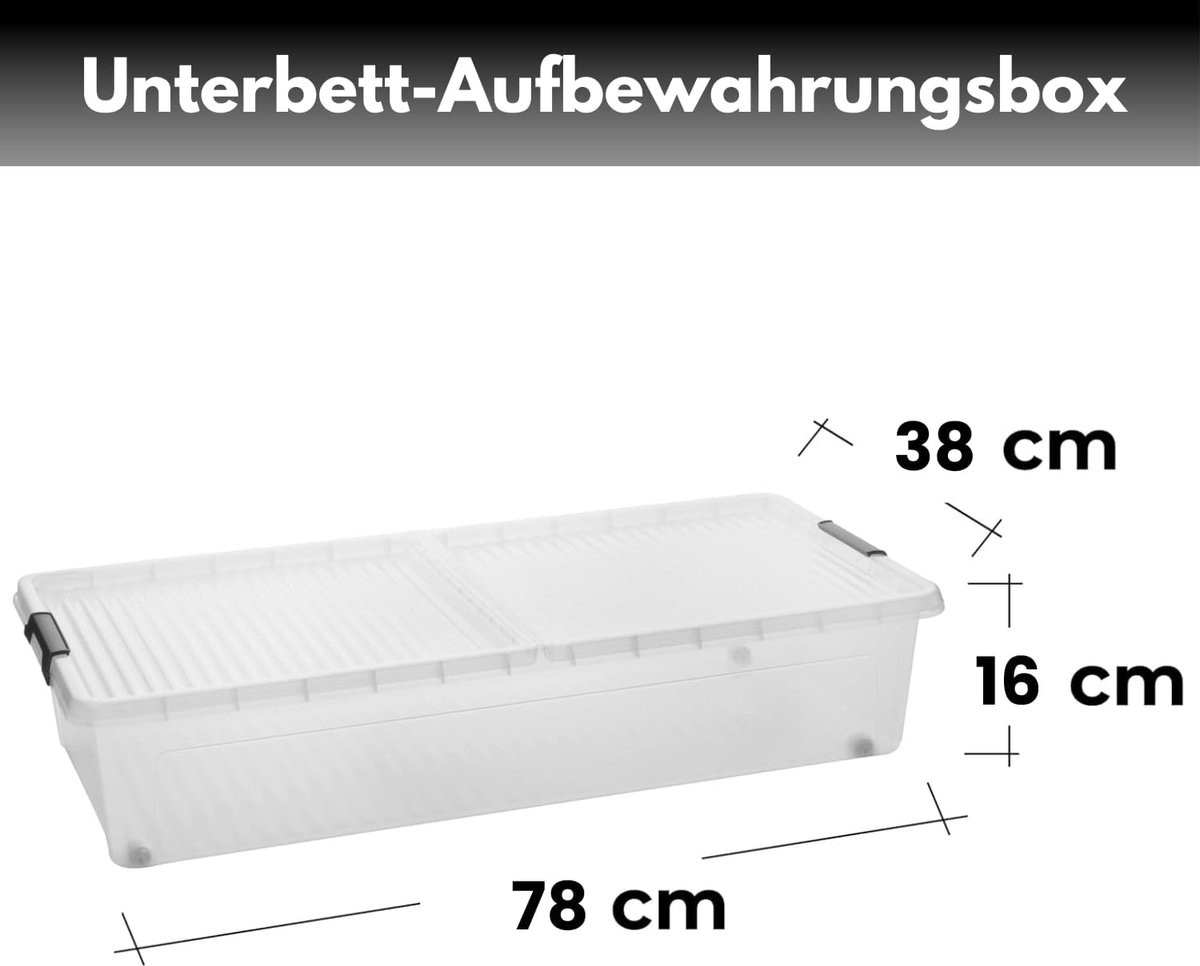Opbergbox Wielen - Ladenkist Set - Ruimte Besparen - Verdeeld Deksel - 78x38x16 cm - Transparant