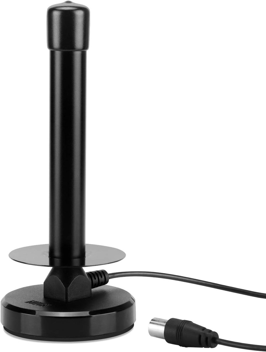 TV Antenne - Digitale Ontvanger - Binnen en Buiten - Magnetische Voet - Compact Formaat - Zwart
