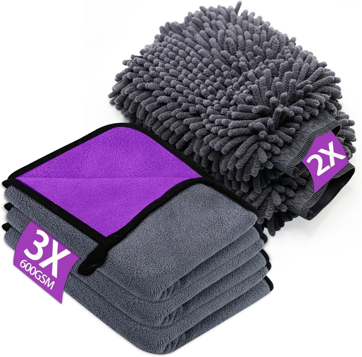 Microvezel Doeken - Wasjes en Droogdoeken - Auto Poetsen - 600 G/M² Dikte - 40x30 Cm - Grijs
