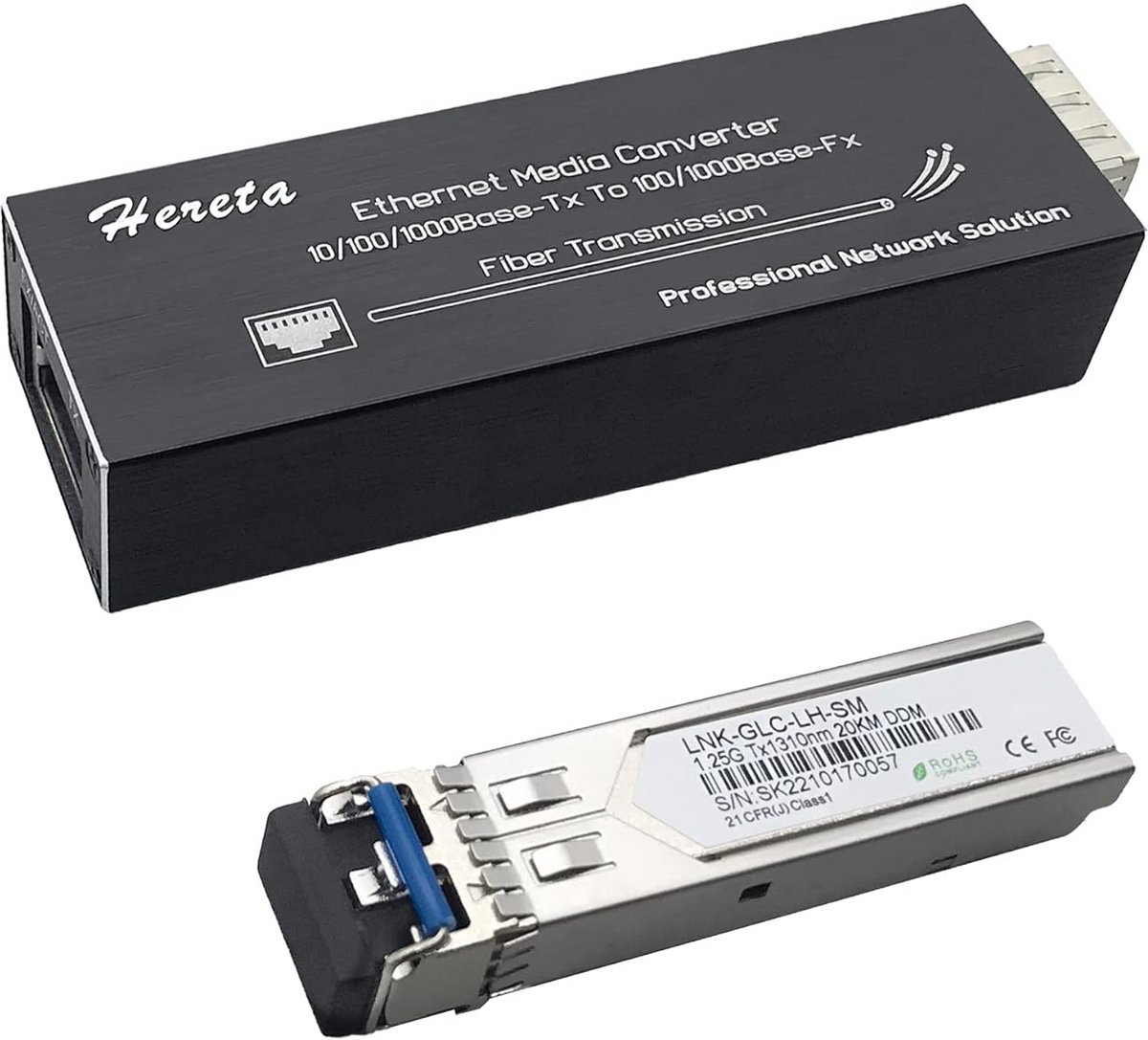 Ethernet Media Converter - Glasvezel Transceiver - Netwerk Uitbreiding - Compact Ontwerp - 78x27x18mm - Zwart
