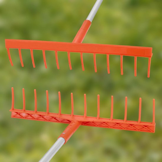Hooihark Kunststof - Bladhark Tuin - Gazon Onderhoud - Aluminium Steel - 51 cm Werkbreedte - Oranje Zilver — afbeelding 3