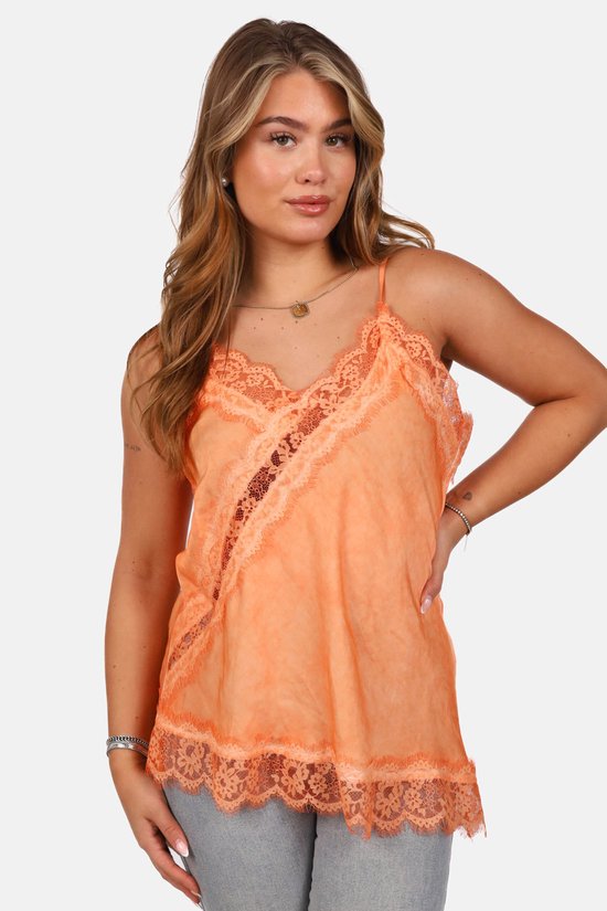 Getdrezzed Top - Maat: XS - Asymmetrische kanten top met verstelbare bandjes oranje - Koningsdag