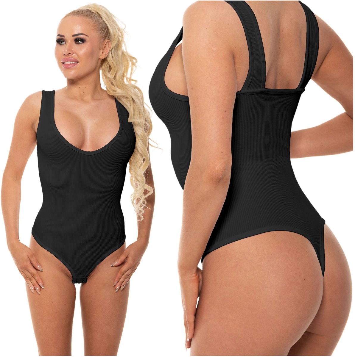 Greenice Geribbelde Body - Zwart