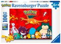 Ravensburger XXL 100 stukjes Pokémon puzzel met Charizard, Mewtwo, Gengar, Pikachu en meer op rode achtergrond.