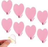 Zelfklevende Haken - Decoratieve Hangers - Opbergen en Decoratie - Sterke Kleefkracht Roestvrij Staal - Hartvorm 4x4 cm - Roze
